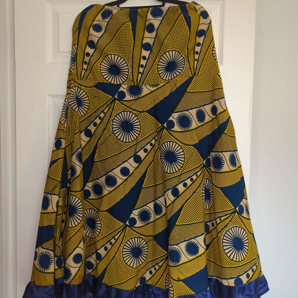 Blue and Yellow Patterned Women's Skirt